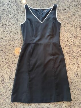 Pristine Y2K Ann Taylor 100% cotton Classic Black Sheath Dress with White Trim 6